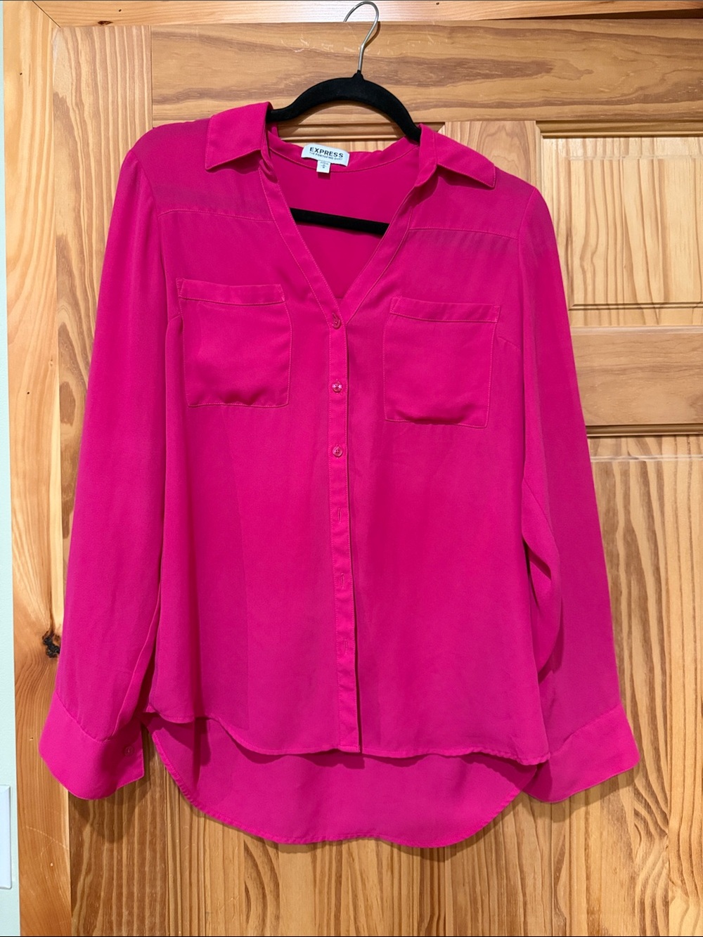 Express Button-Front Blouse in Vibrant Fuchsia